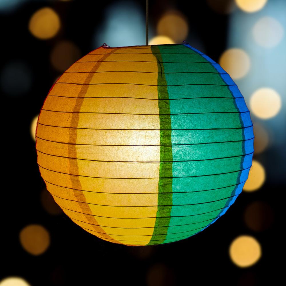 14 Inch Rainbow Multi-Color Paper Lantern, Parallel Ribbing - Luna Bazaar | Boho &amp; Vintage Style Decor