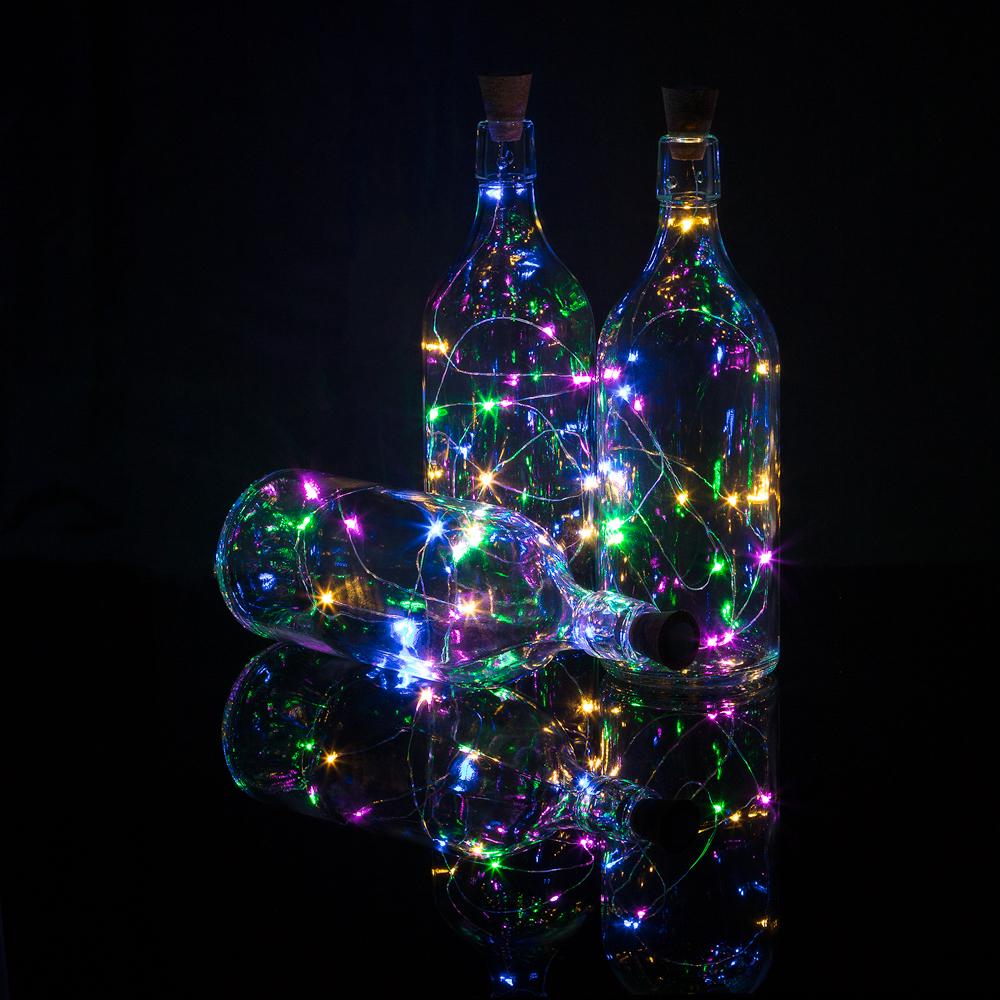 3-Pack 15 Super Bright RGB LED Battery Operated Wine Bottle lights With Real Cork DIY Fairy String Light For Home Wedding Party Decoration - Luna Bazaar | Boho &amp; Vintage Style Decor