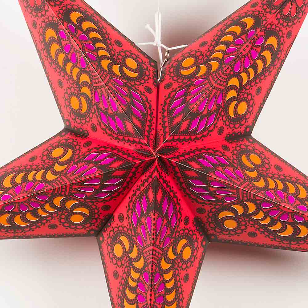 24&quot; Red Peacock Paper Star Lantern, Chinese Hanging Wedding &amp; Party Decoration - LunaBazaar.com - Discover. Decorate. Celebrate.