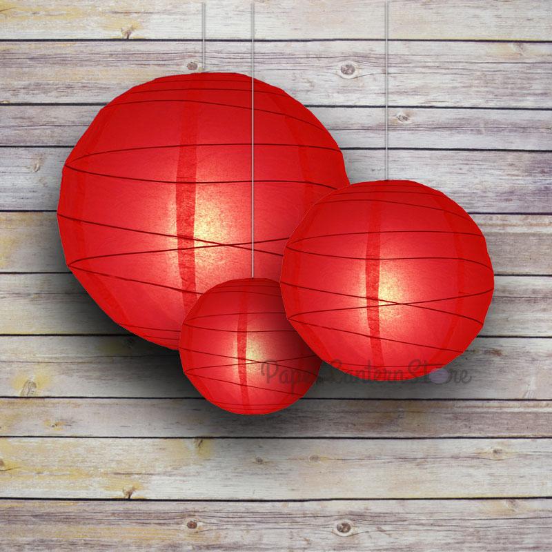 8/12/16&quot; Red Round Paper Lanterns, Irregular Ribbing (3-Pack Cluster) - Luna Bazaar | Boho &amp; Vintage Style Decor