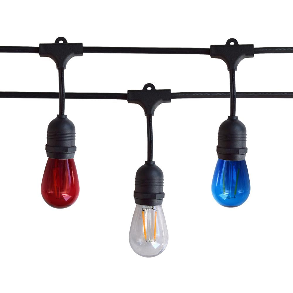 Shatterproof LED Patriotic 4th of July Outdoor Suspended Commercial String Light, Black Cord
