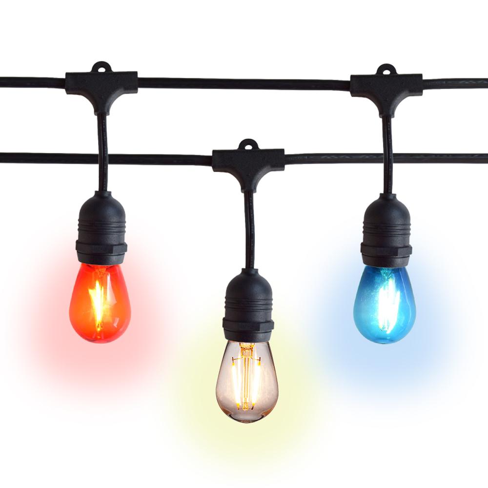 Shatterproof LED Patriotic 4th of July Outdoor Suspended Commercial String Light, Black Cord