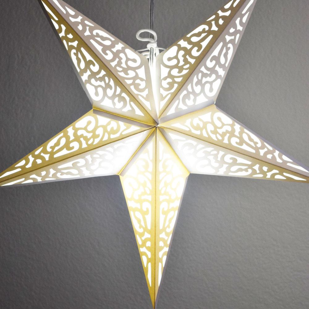 3-PACK + Cord | White Liberty 24&quot; Illuminated Paper Star Lanterns and Lamp Cord Hanging Decorations - LunaBazaar.com - Discover. Decorate. Celebrate.