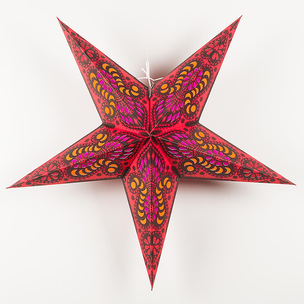 24 Inch Red Peacock Paper Star Lantern, Chinese Hanging Wedding &amp; Party Decoration