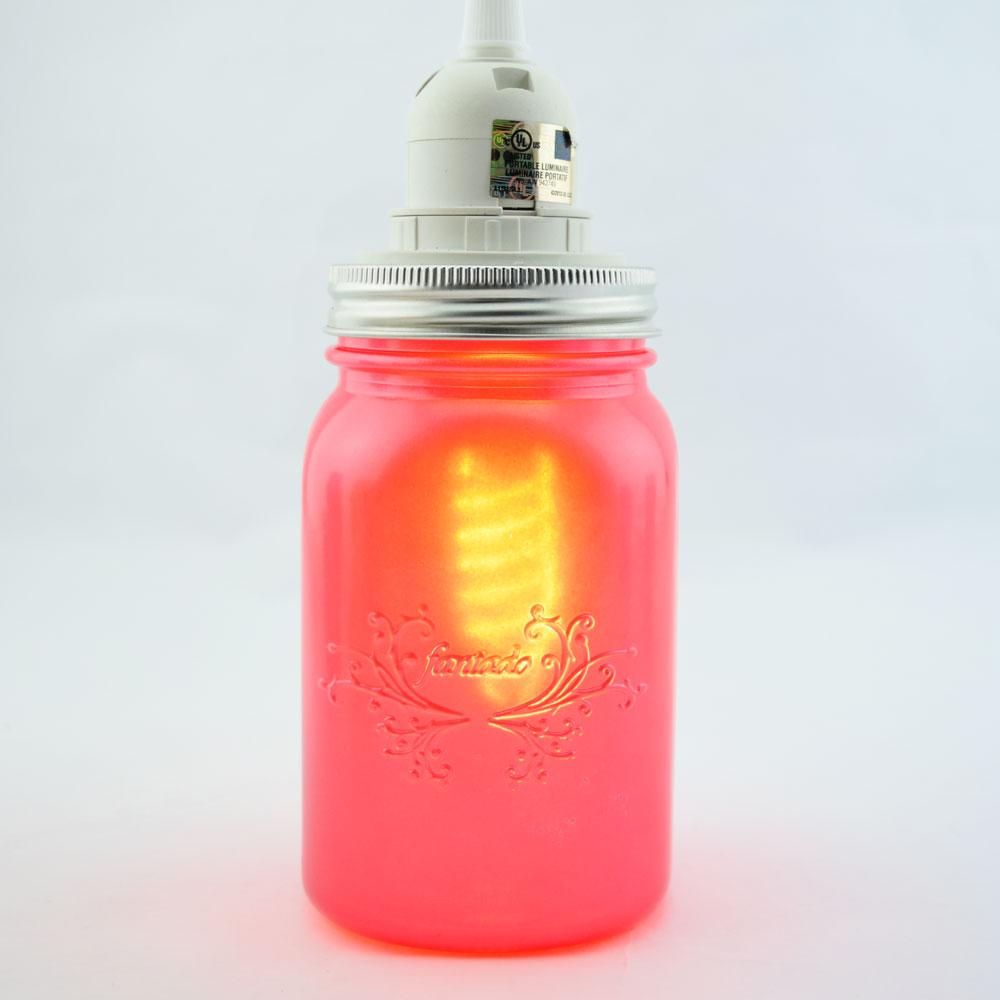 Fantado Frosted Fuchsia / Hot Pink Mason Jar Pendant Light Kit, Regular Mouth, Clear Cord, 15FT - Luna Bazaar | Boho &amp; Vintage Style Decor
