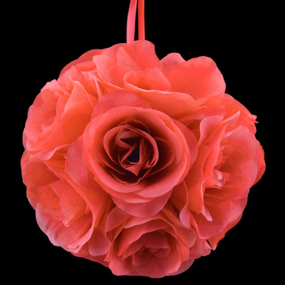 CLOSEOUT 6&quot; Roseate / Pink Coral Rose Flower Pomander Small Wedding Kissing Ball for Weddings and Decoration - Luna Bazaar | Boho &amp; Vintage Style Decor