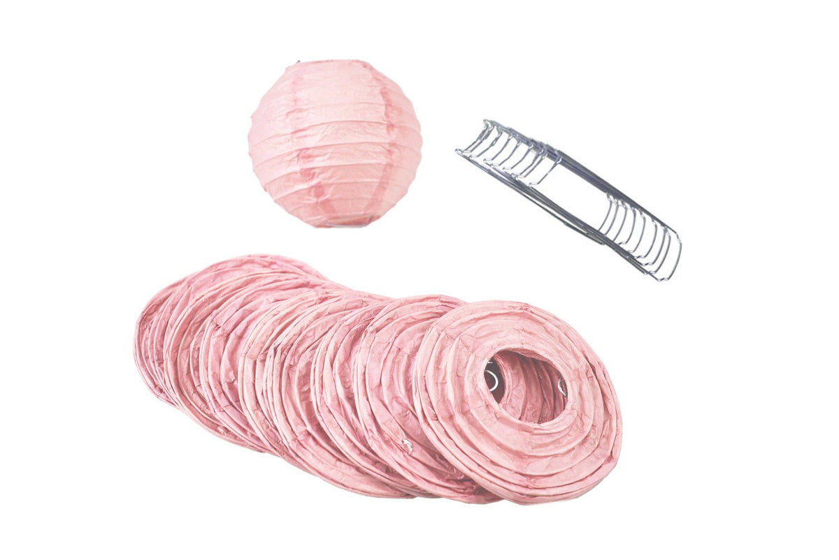 4 Inch Rose Quartz Pink Parallel Ribbing Round Paper Lantern (10 PACK) - Luna Bazaar | Boho &amp; Vintage Style Decor