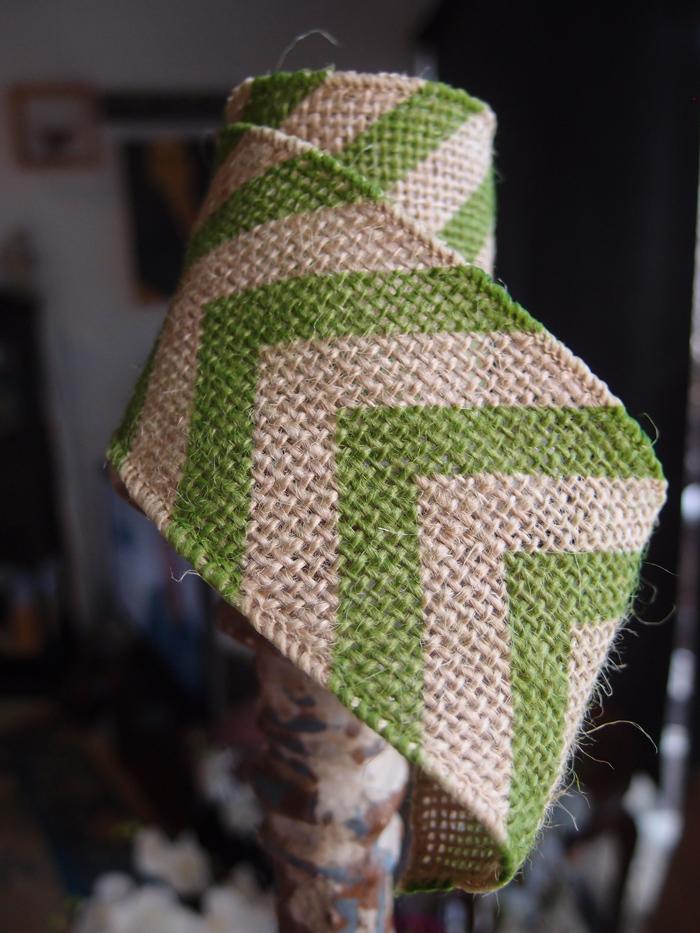 CLOSEOUT Burlap Fabric Wrap Roll w/ Apple Green Chevron Pattern (2.4 x 6 Ft) - Luna Bazaar | Boho &amp; Vintage Style Decor