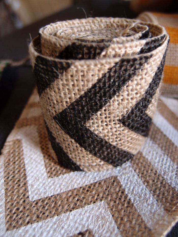 CLOSEOUT Burlap Fabric Wrap Roll w/ Black Chevron Pattern (2.4 x 6 Ft) - Luna Bazaar | Boho &amp; Vintage Style Decor