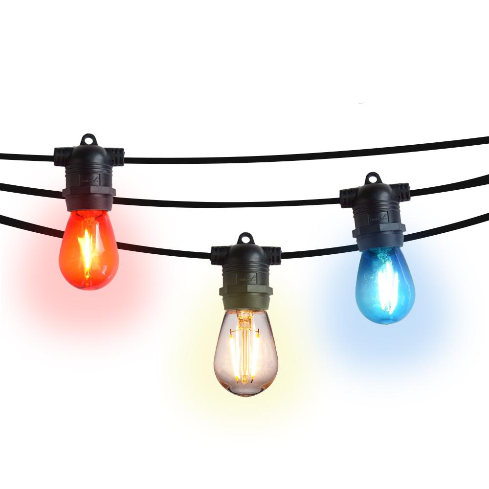 Patriotic 4th of July Outdoor Commercial String Light with Shatterproof LED Bulbs, Black Cord