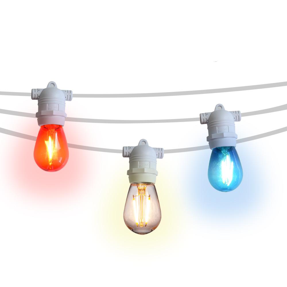 Patriotic 4th of July Outdoor Commercial String Light with Shatterproof LED Bulbs, White Cord