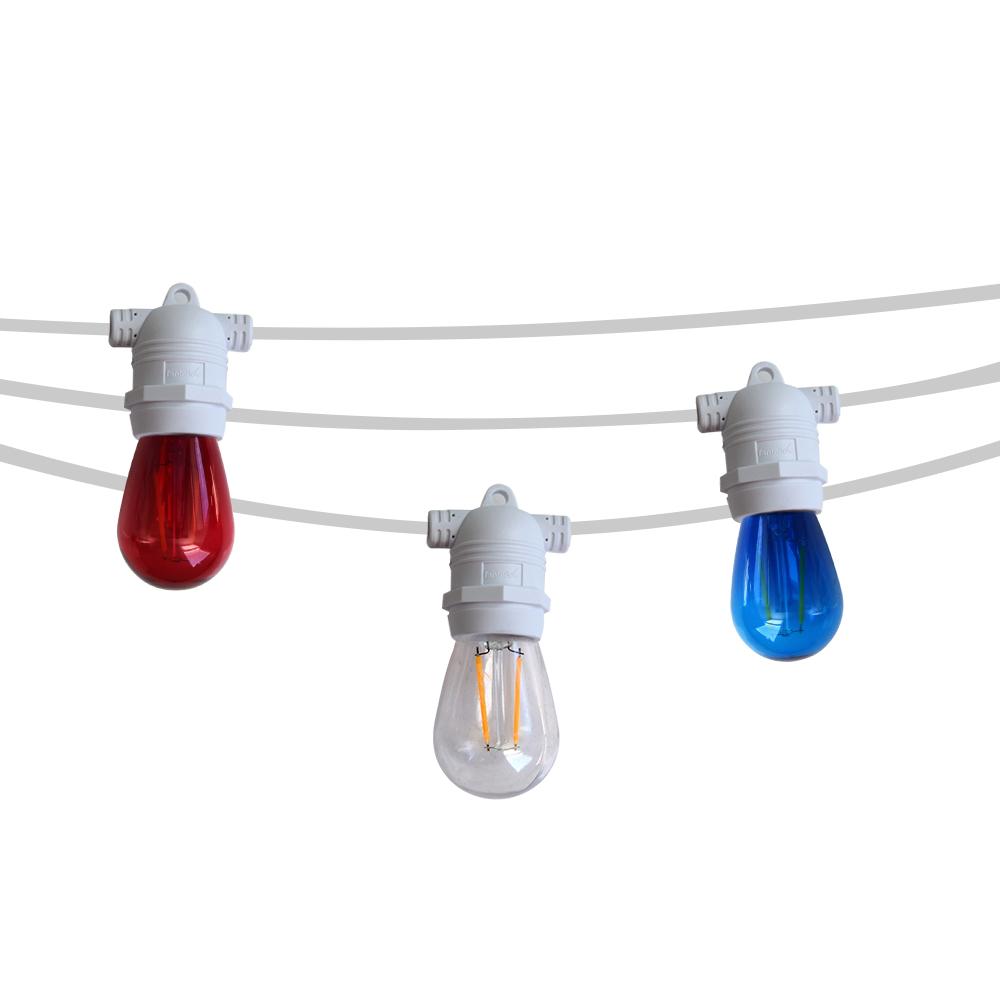 Patriotic 4th of July Outdoor Commercial String Light with Shatterproof LED Bulbs, White Cord