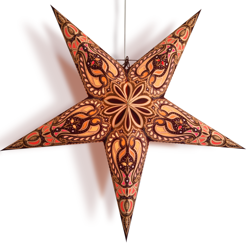 24&quot; Brown Tan Alaskan Glitter Paper Star Lantern, Hanging Wedding &amp; Party Decoration - Luna Bazaar | Boho &amp; Vintage Style Decor