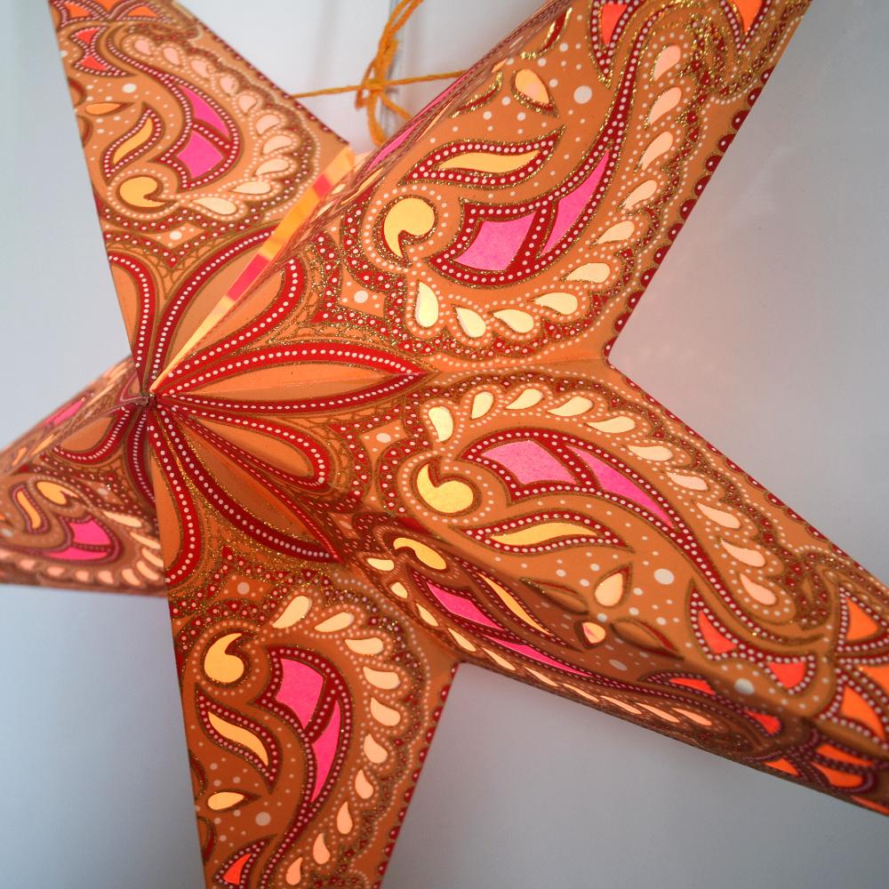 24&quot; Orange Alaskan Glitter Paper Star Lantern, Hanging Wedding &amp; Party Decoration - Luna Bazaar | Boho &amp; Vintage Style Decor