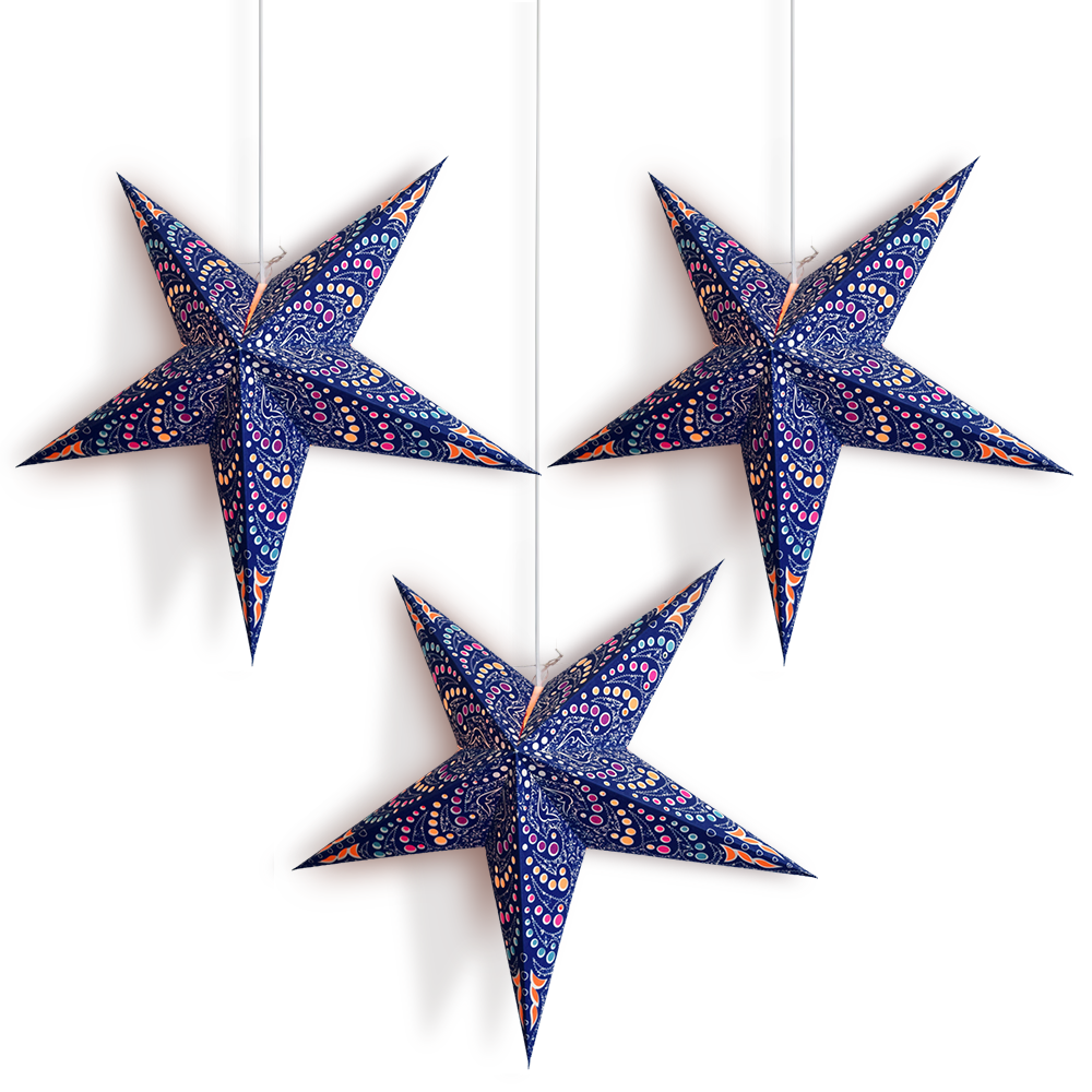 24 Inch Purple Aloha Paper Star Lantern and Lamp Cord Hanging Decoration (3-PACK + CORD + BULBS)