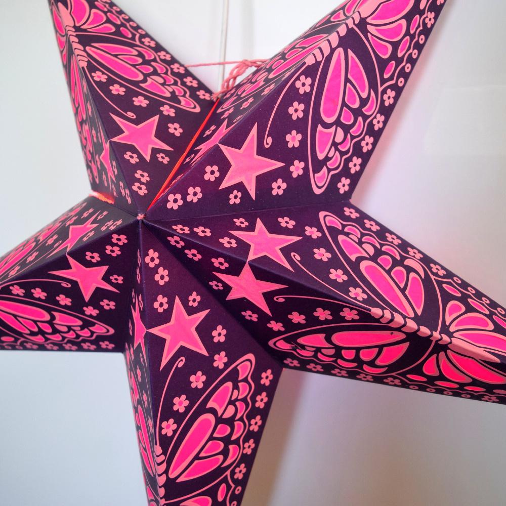 24&quot; Purple Pink Butterfly Stars Paper Star Lantern, Hanging Wedding &amp; Party Decoration - Luna Bazaar | Boho &amp; Vintage Style Decor