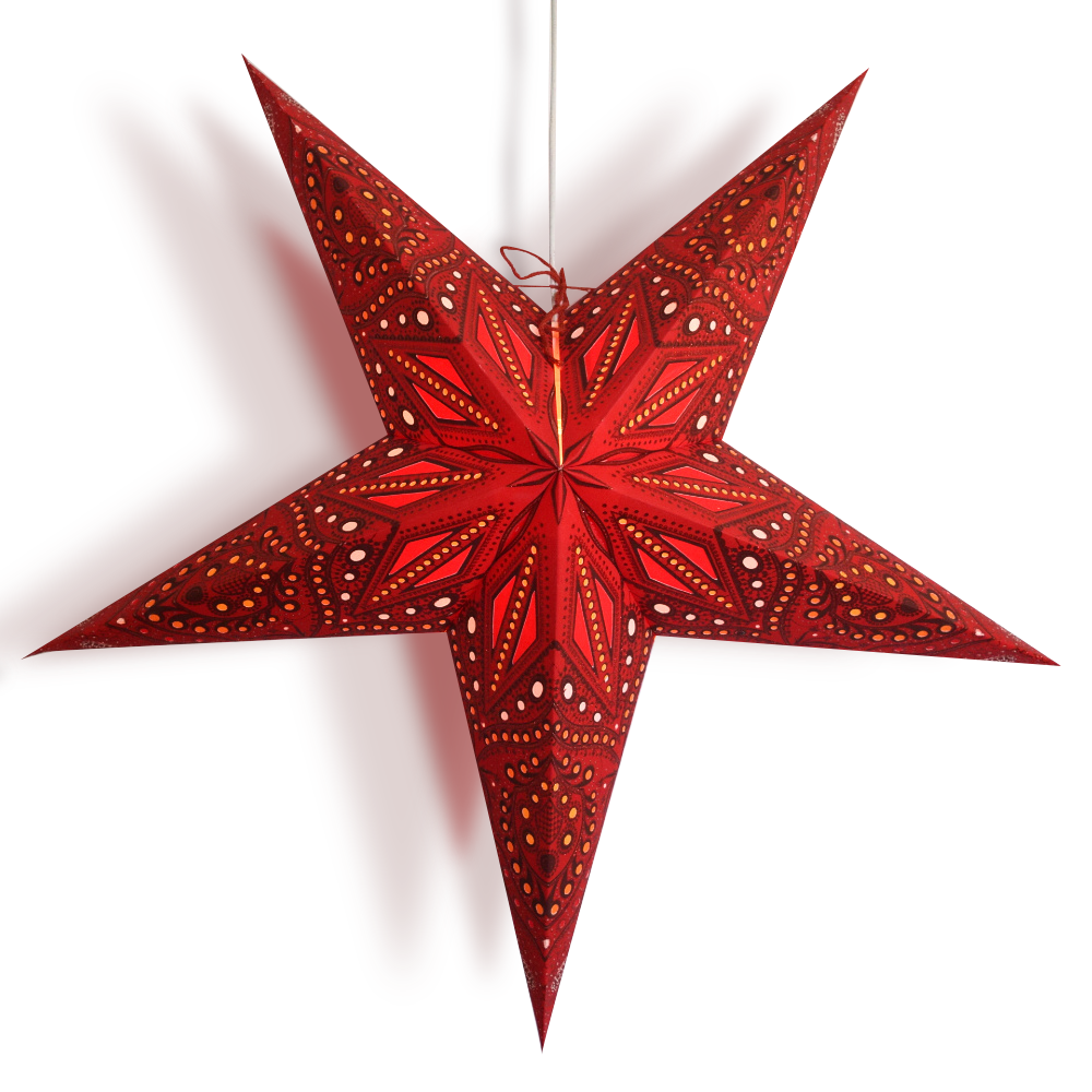 24&quot; Red Crystal Glitter Paper Star Lantern, Hanging Wedding &amp; Party Decoration - Luna Bazaar | Boho &amp; Vintage Style Decor