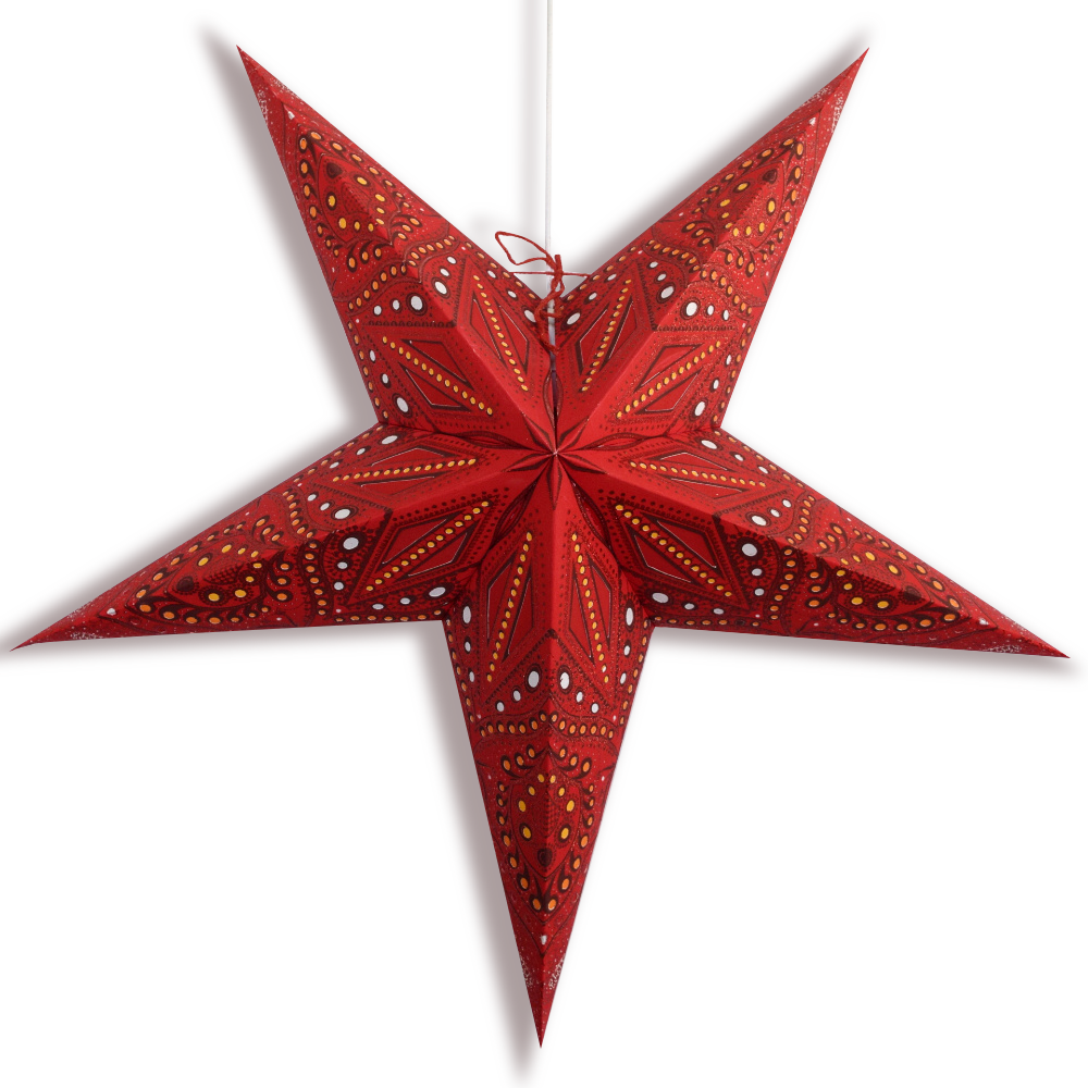 24&quot; Red Crystal Glitter Paper Star Lantern, Hanging Wedding &amp; Party Decoration