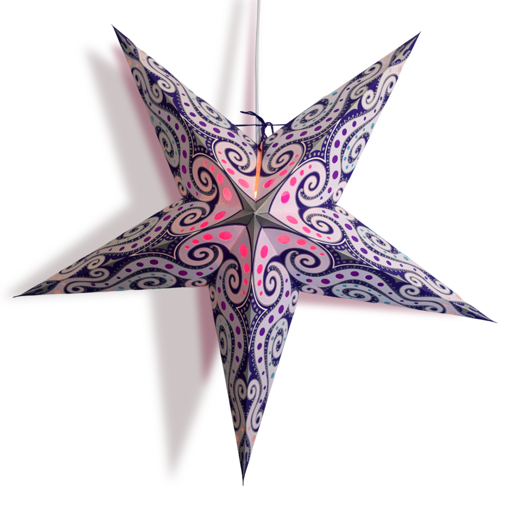 24&quot; Lavender Purple Mouri Paper Star Lantern, Hanging - Luna Bazaar | Boho &amp; Vintage Style Decor