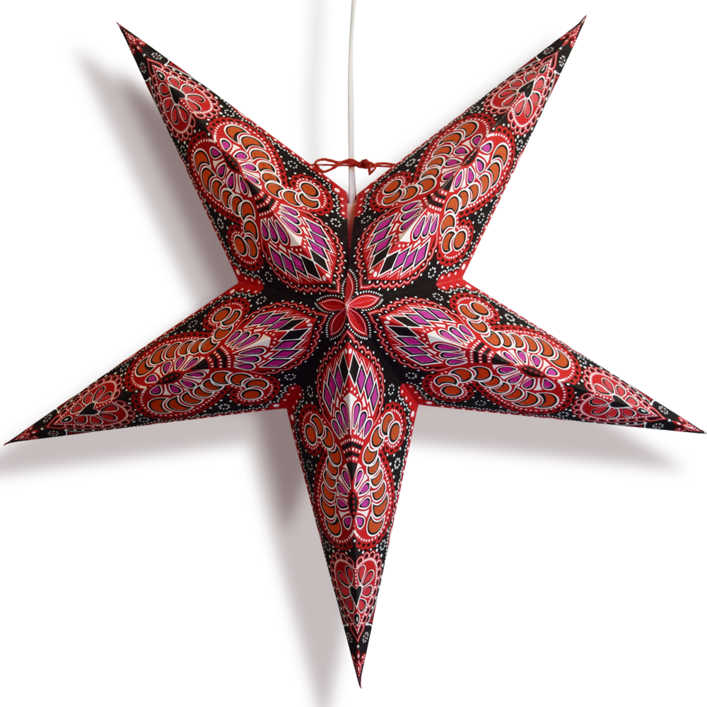 24&quot; Red Black Peacock Blue Paper Star Lantern, Hanging