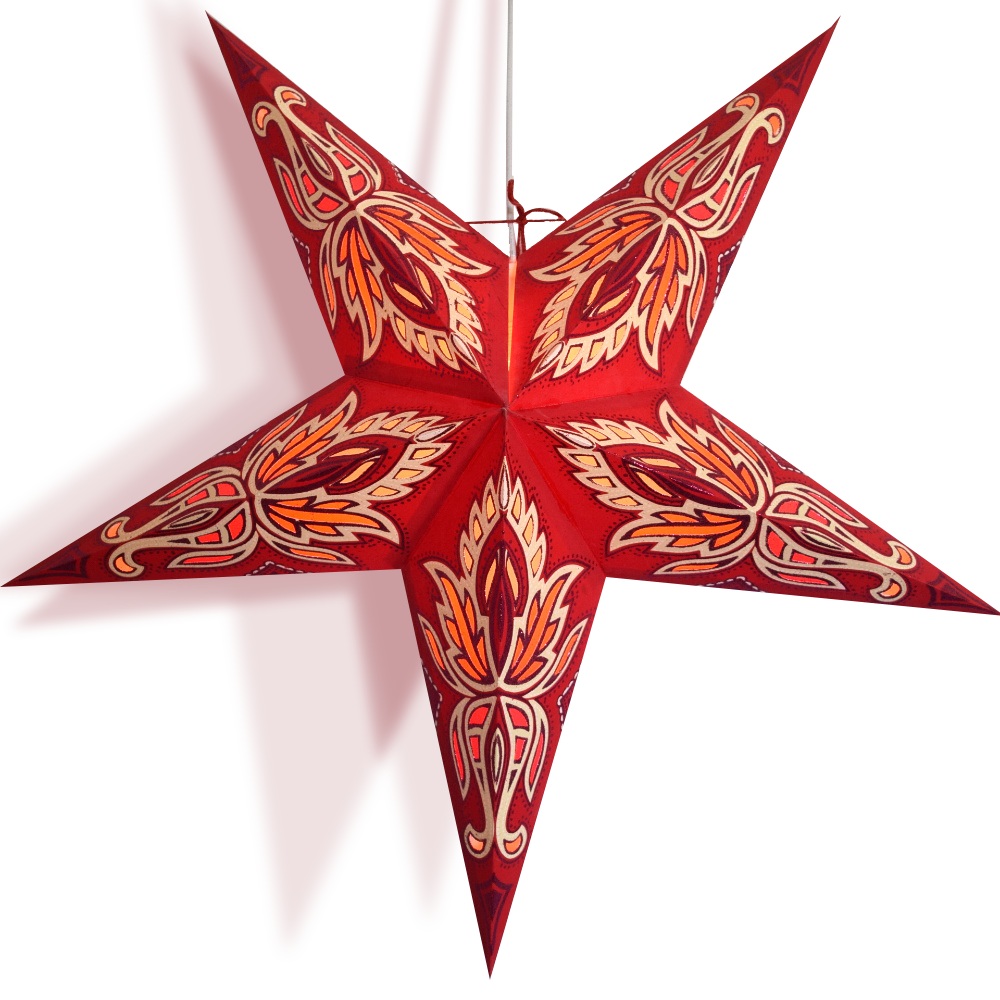 24&quot; Red / Vanilla Cream Lotus Glitter Paper Star Lantern, Hanging - Luna Bazaar | Boho &amp; Vintage Style Decor