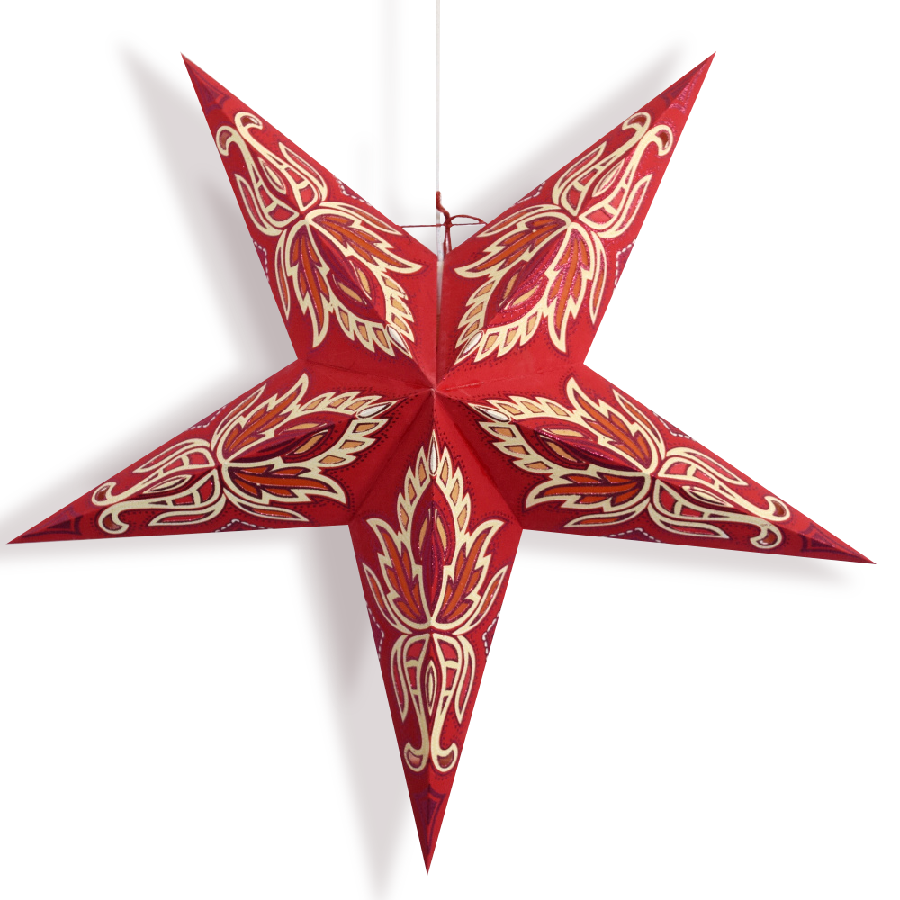 24&quot; Red / Vanilla Cream Lotus Glitter Paper Star Lantern, Hanging
