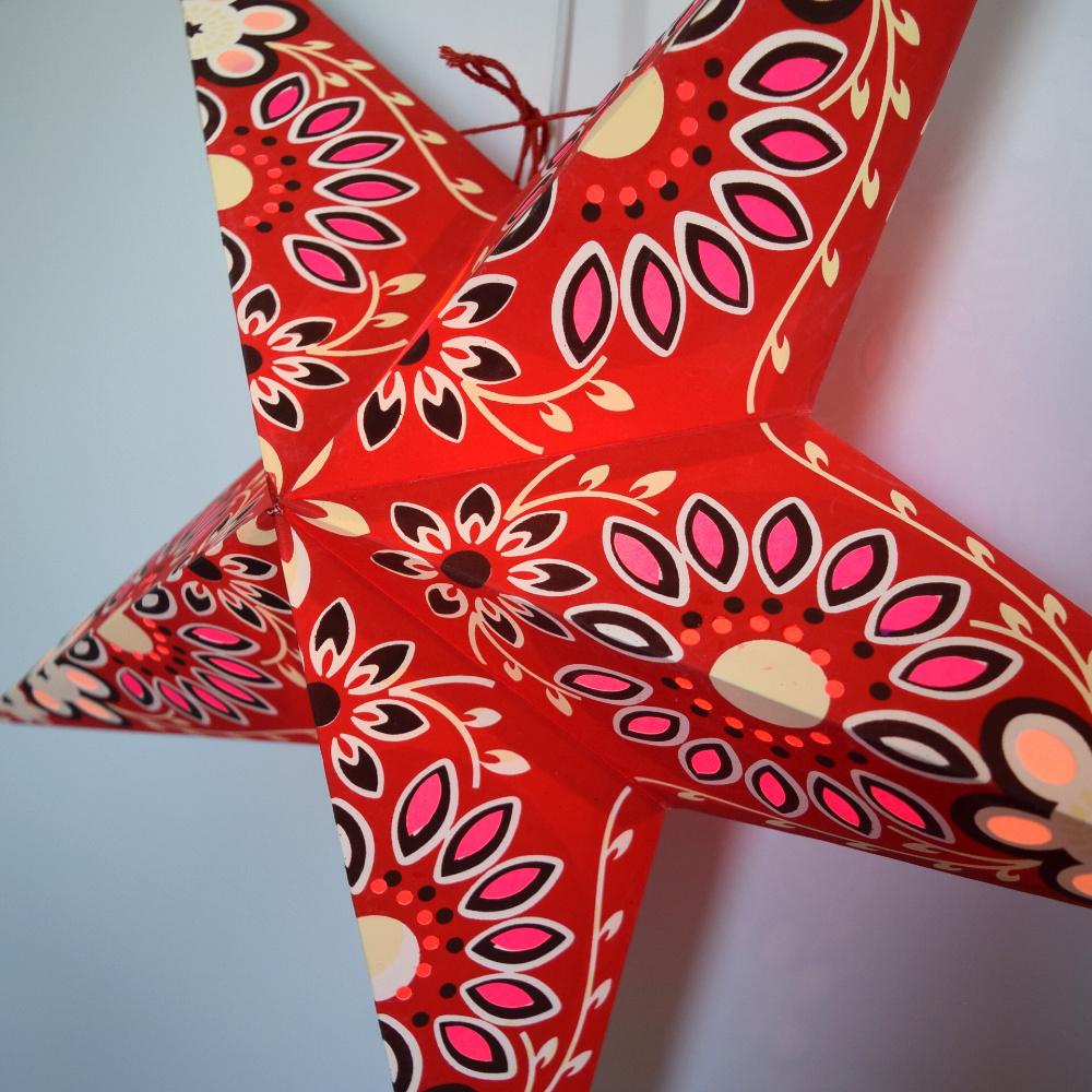 24&quot; Red Sunflower Paper Star Lantern, Hanging Wedding &amp; Party Decoration - Luna Bazaar | Boho &amp; Vintage Style Decor