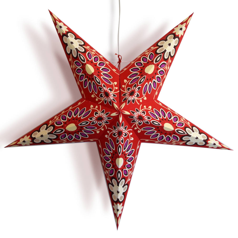 24&quot; Red Sunflower Paper Star Lantern, Hanging Wedding &amp; Party Decoration - Luna Bazaar | Boho &amp; Vintage Style Decor