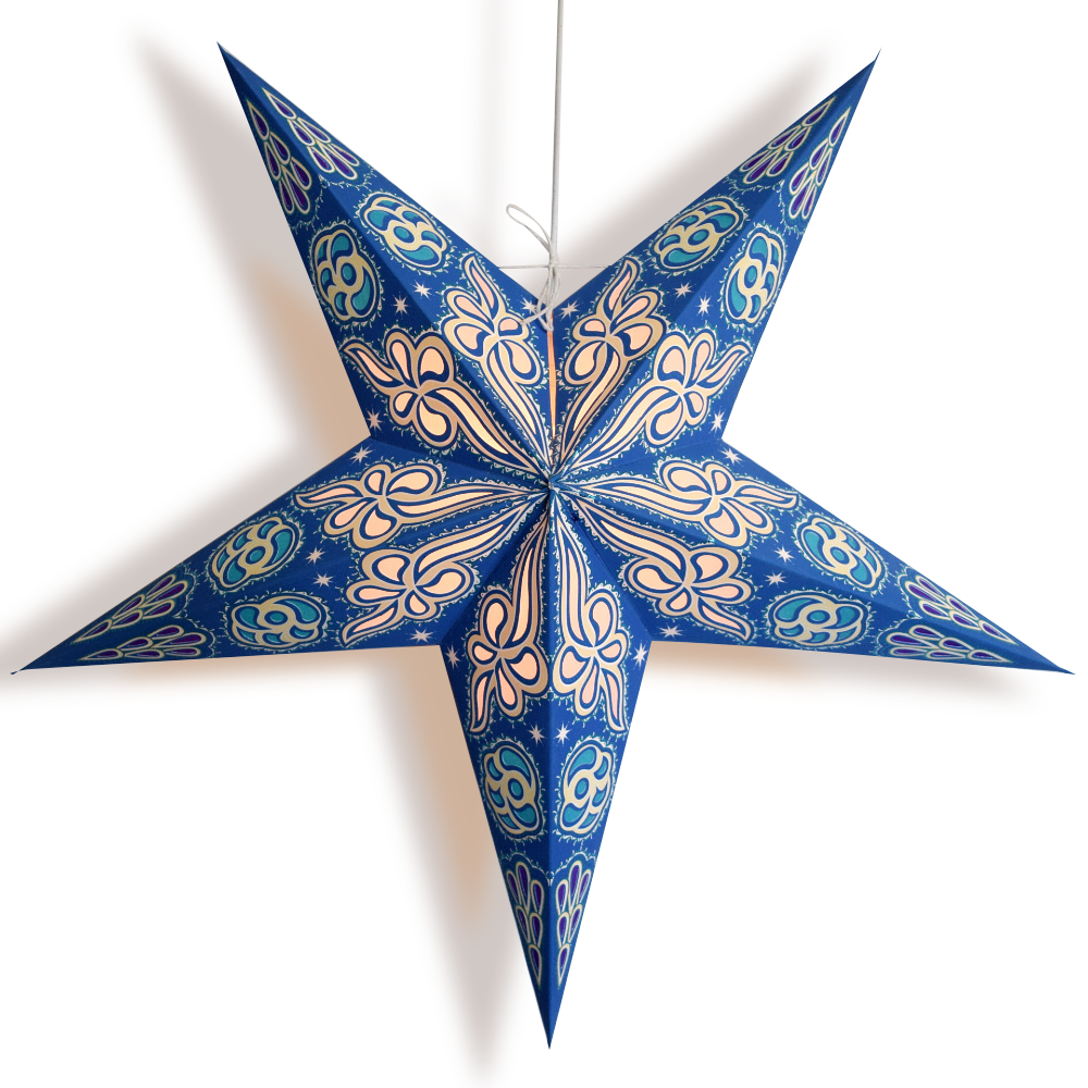 24&quot; Blue Breeze Glitter Paper Star Lantern, Hanging Wedding &amp; Party Decoration - Luna Bazaar | Boho &amp; Vintage Style Decor