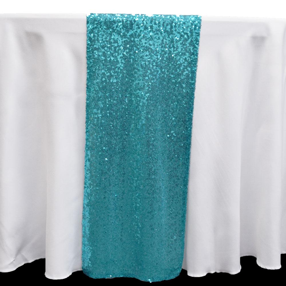 CLOSEOUT Turquoise Sequin Table Runner - 12 x 108 Inch - Luna Bazaar | Boho &amp; Vintage Style Decor
