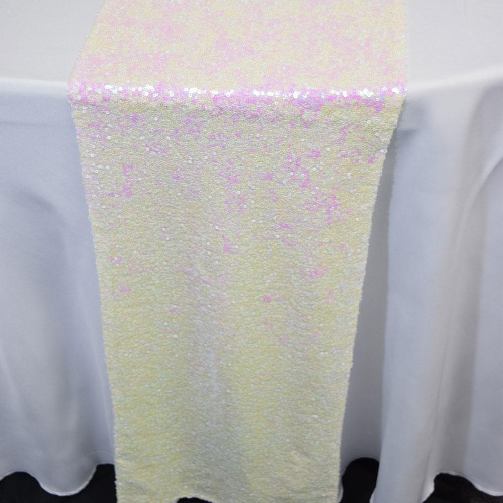 CLOSEOUT White and Pink Iridescent Sequin Table Runner - 12 x 108 Inch - Luna Bazaar | Boho &amp; Vintage Style Decor