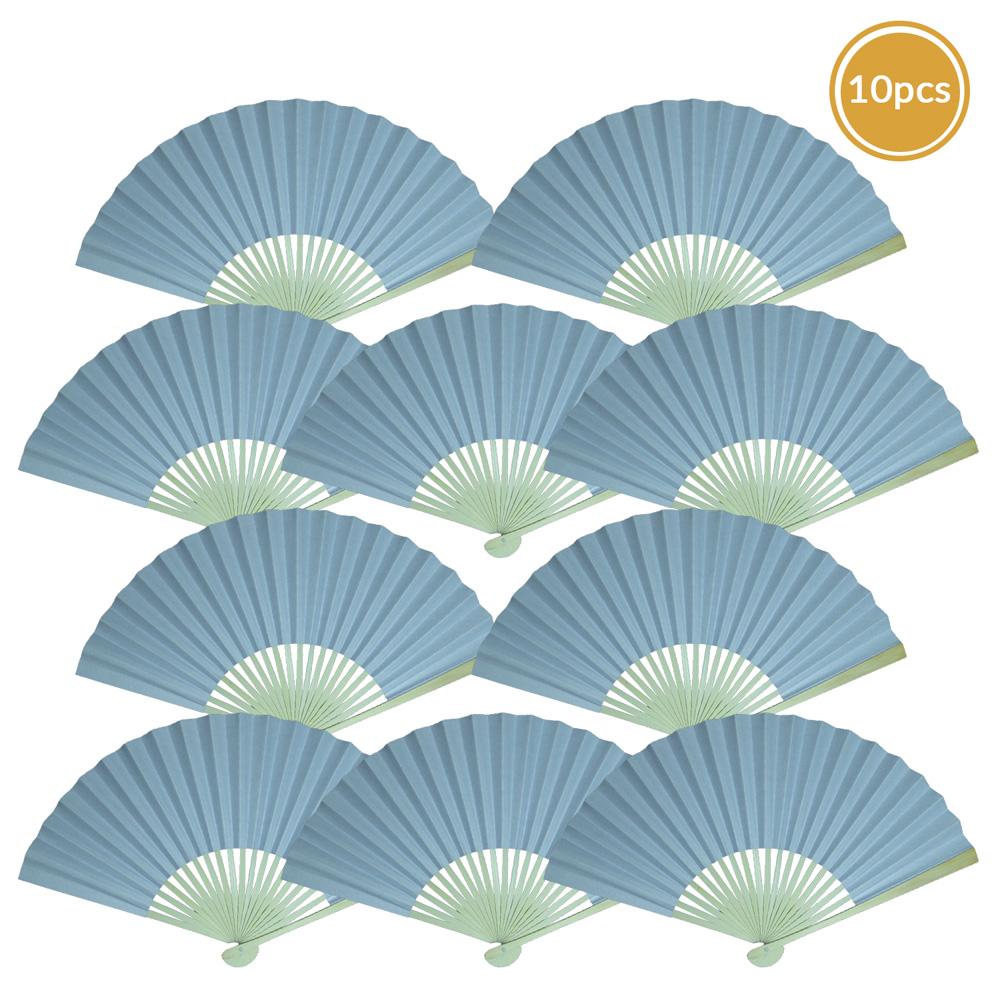 9&quot; Serenity Blue Paper Hand Fans for Weddings, Premium Paper Stock (10 Pack) - Luna Bazaar | Boho &amp; Vintage Style Decor