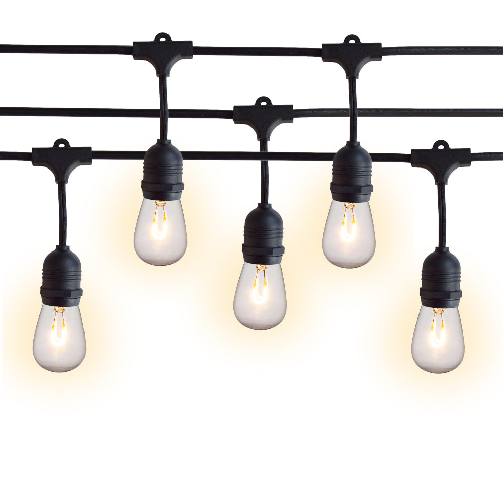 (Discontinued) 48-Foot S14 LED Filament String Light Weatherproof Outdoor SJTW Suspended Cord Black, 15 Bulb, 7.5 Total Watts - Luna Bazaar | Boho &amp; Vintage Style Decor