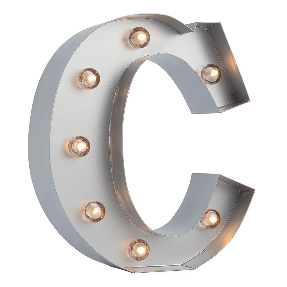 CLOSEOUT Silver Marquee Light Letter &#39;C&#39; LED Metal Sign (8 Inch, Battery Operated w/ Timer) - Luna Bazaar | Boho &amp; Vintage Style Decor