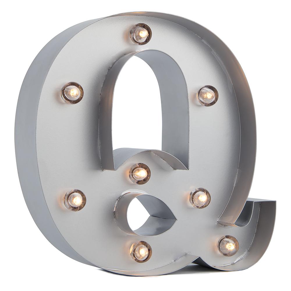 CLOSEOUT Silver Marquee Light Letter &#39;Q&#39; LED Metal Sign (8 Inch, Battery Operated w/ Timer) - Luna Bazaar | Boho &amp; Vintage Style Decor
