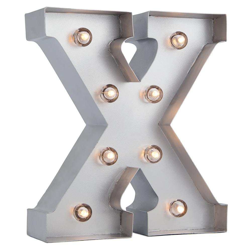 CLOSEOUT Silver Marquee Light Letter &#39;X&#39; LED Metal Sign (8 Inch, Battery Operated w/ Timer) - Luna Bazaar | Boho &amp; Vintage Style Decor
