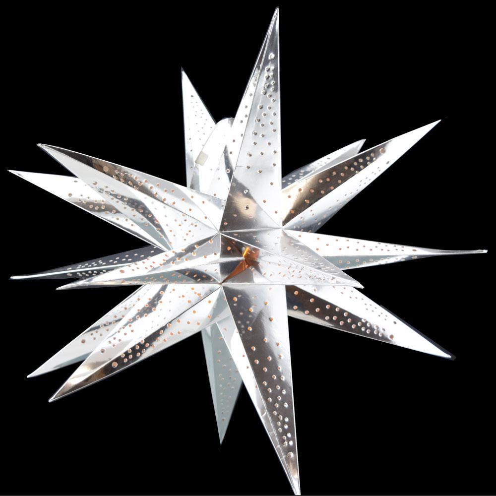 24&quot; Moravian Glossy Silver Multi-Point Paper Star Lantern Lamp, Chinese Hanging Wedding &amp; Party Decoration - Luna Bazaar | Boho &amp; Vintage Style Decor