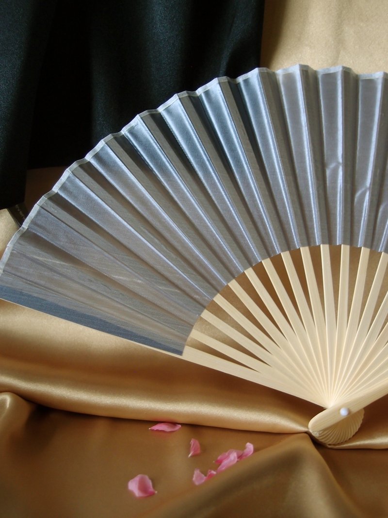 9&quot; Silver Silk Hand Fans for Weddings (10 Pack) - Luna Bazaar | Boho &amp; Vintage Style Decor