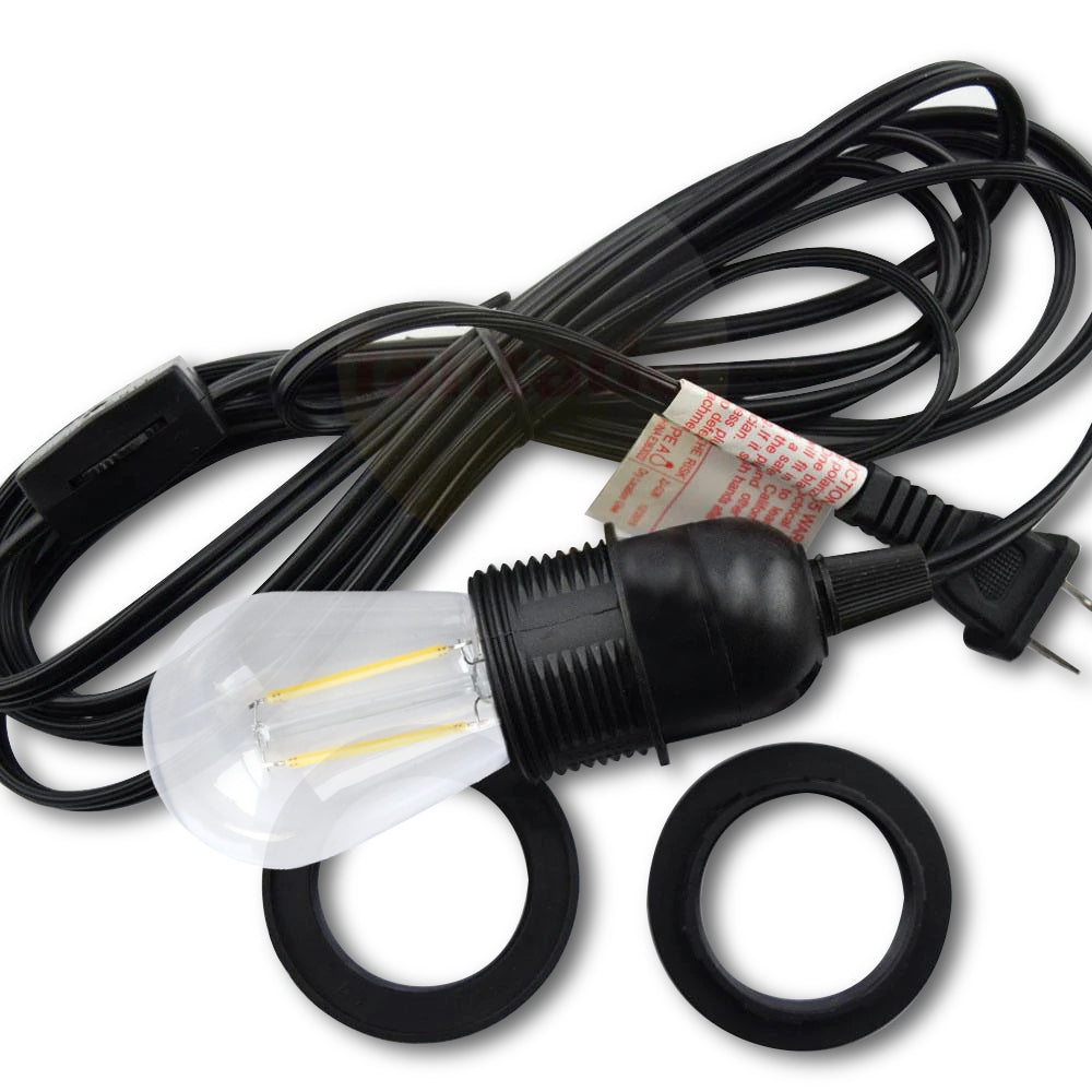 CORD + Shatterproof Bulb | Black Pendant Light Lamp Cord Combo Kit, Switch, S14 Warm White Bulb - Luna Bazaar | Boho &amp; Vintage Style Decor