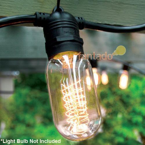 (Cord Only) 24 Socket SJTW Outdoor Commercial DIY String Light 54 FT White Cord w/ E26 Medium Base, Weatherproof