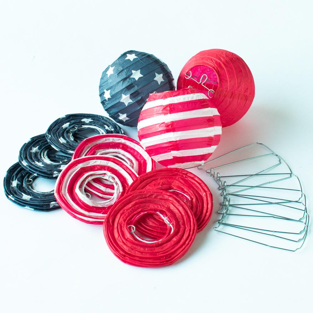 4" 4th of July Red, White and Blue Parallel Ribbing Round Paper Lantern (10 PACK) - Luna Bazaar | Boho & Vintage Style Decor