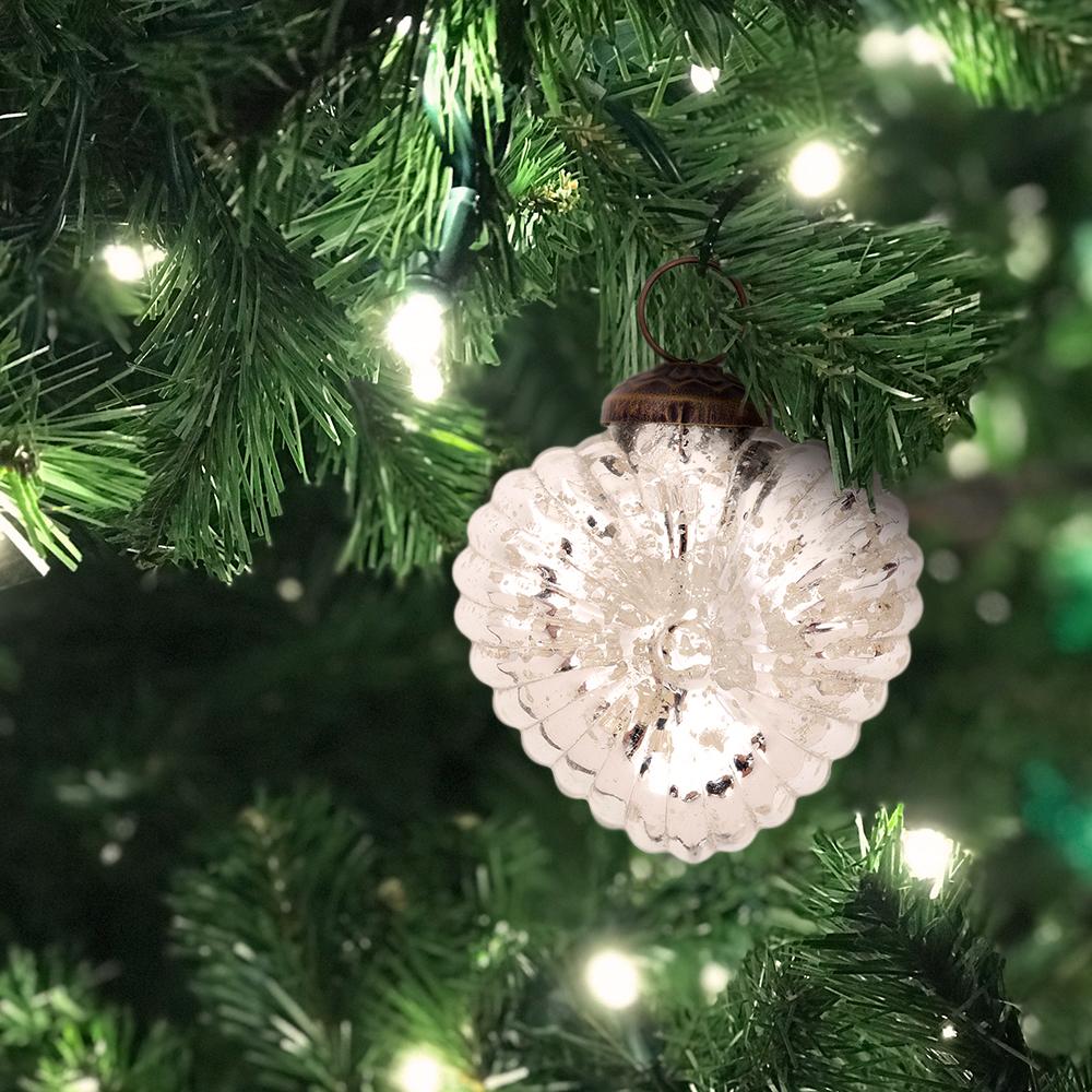 2.25-Inch Silver Viola Mercury Glass Heart Ornament Christmas Tree Decoration - LunaBazaar.com - Discover. Decorate. Celebrate.