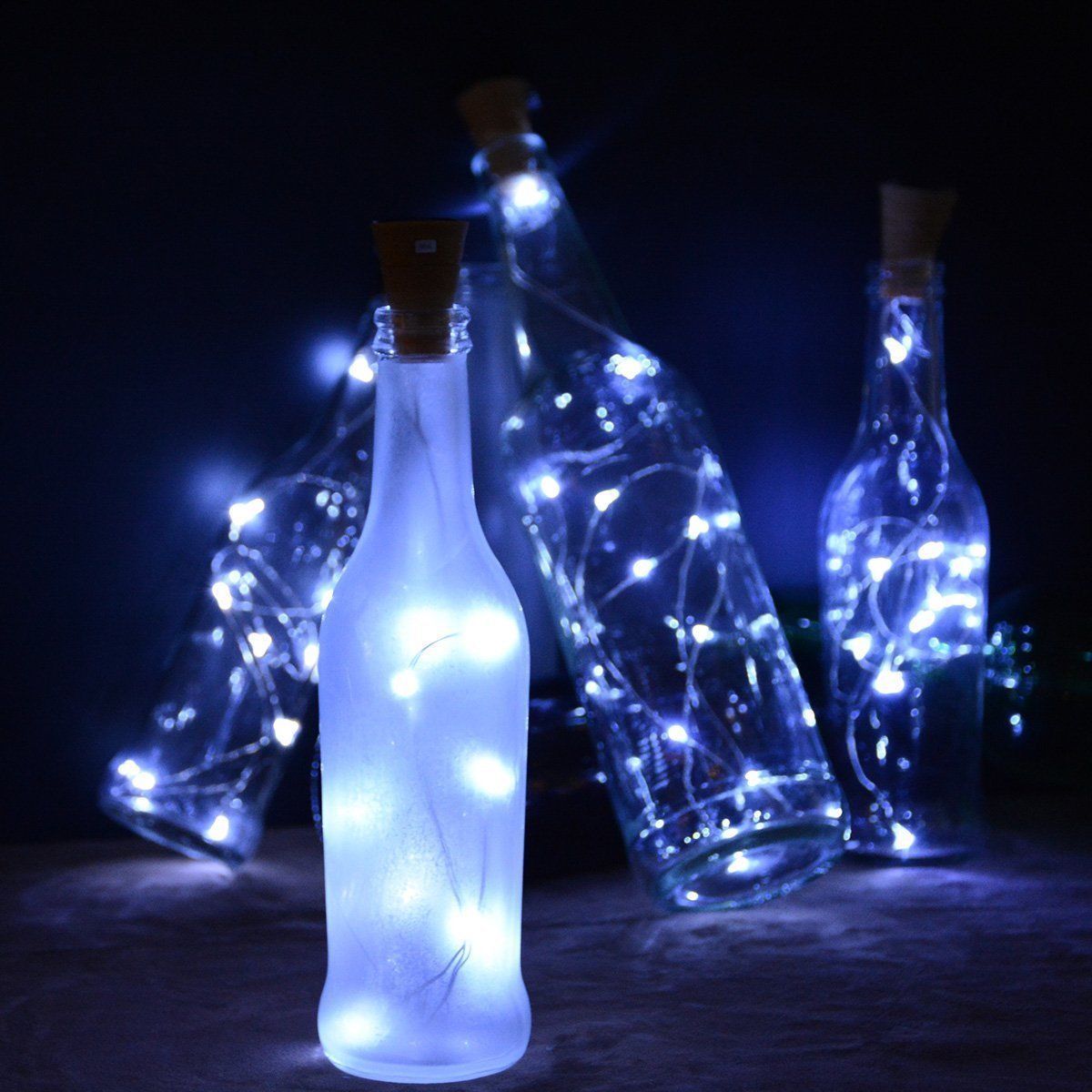3-Pack 3 Ft 10 Super Bright Cool White LED Solar Operated Wine Bottle lights With Cork DIY Fairy String Light For Home Wedding Party Decoration - Luna Bazaar | Boho &amp; Vintage Style Decor