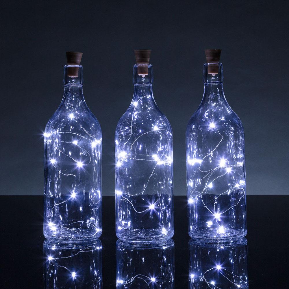 3-Pack 3 Ft 10 Super Bright Cool White LED Solar Operated Wine Bottle lights With Cork DIY Fairy String Light For Home Wedding Party Decoration - Luna Bazaar | Boho &amp; Vintage Style Decor