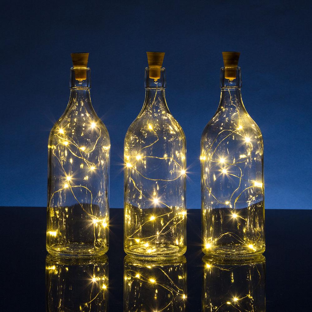 3-Pack 3 Ft 10 Super Bright Warm White LED Solar Operated Wine Bottle lights With Cork DIY Fairy String Light For Home Wedding Party Decoration - Luna Bazaar | Boho & Vintage Style Decor