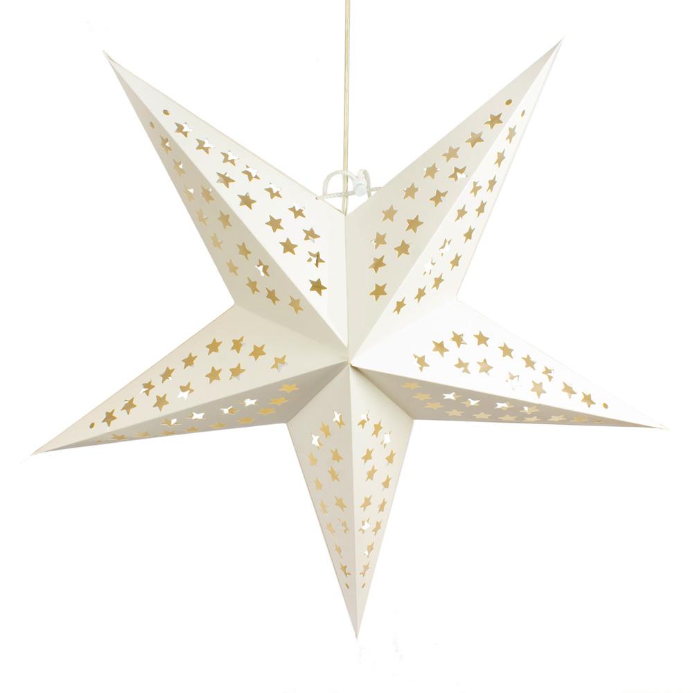 24&quot; Solid White Stars Cut-Out Paper Star Lantern, Chinese Hanging Wedding &amp; Party Decoration - Luna Bazaar | Boho &amp; Vintage Style Decor
