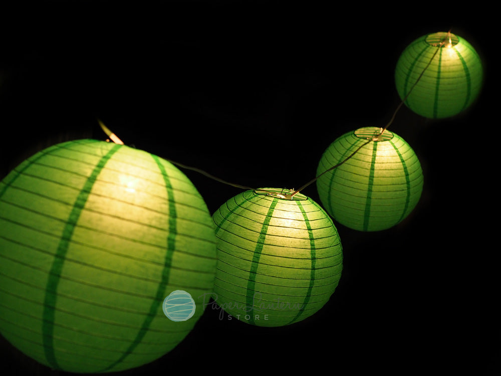 MoonBright 12&quot; Green Paper Lantern String Light Set (10-PACK Combo Kit) - LunaBazaar.com - Discover. Decorate. Celebrate.