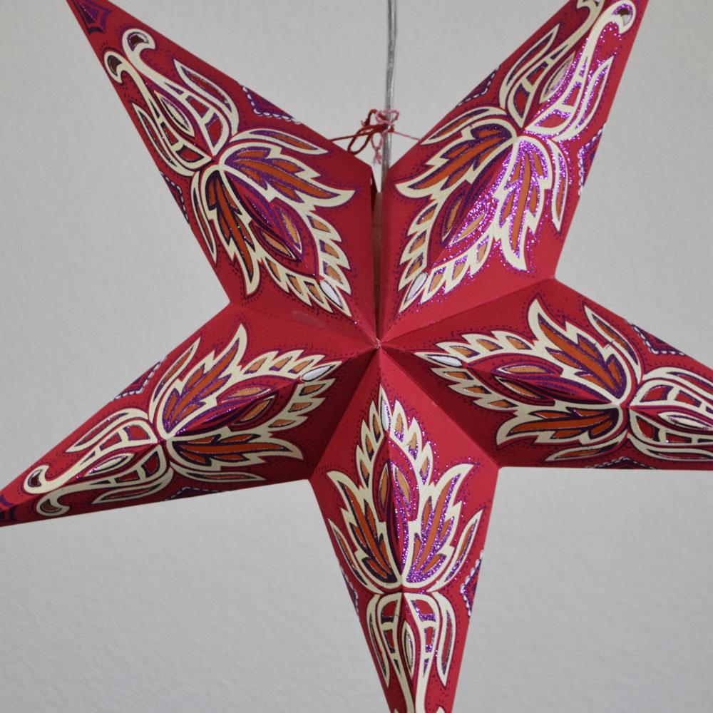 24&quot; Red / Vanilla Cream Lotus Glitter Paper Star Lantern, Hanging - Luna Bazaar - Discover. Celebrate. Decorate.