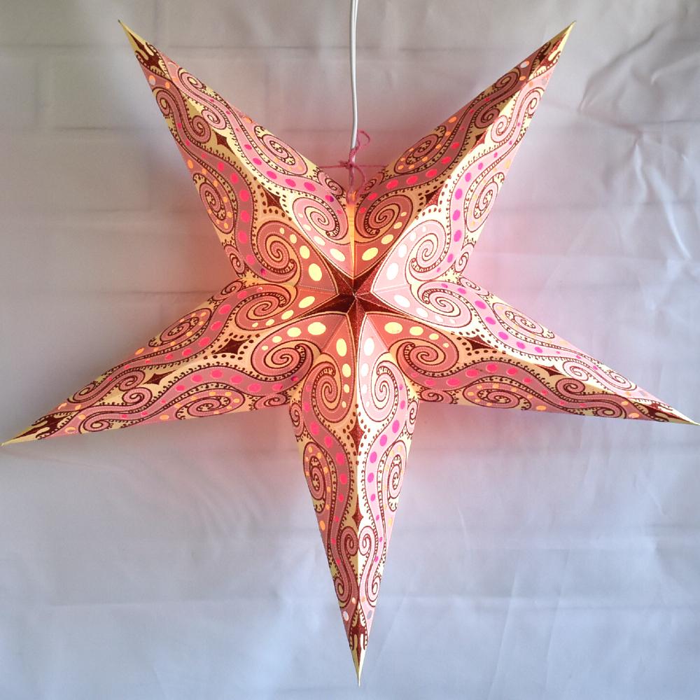 24&quot; Vanilla Pink / Red Mouri Glitter Paper Star Lantern, Hanging - LunaBazaar.com - Discover. Decorate. Celebrate.