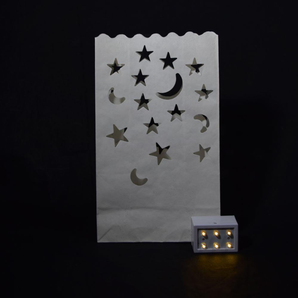 Star Moon Paper Luminaries / Luminary Lantern Bags Path Lighting (10 PACK) - Luna Bazaar | Boho &amp; Vintage Style Decor